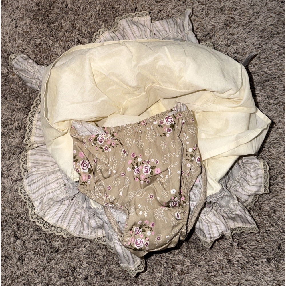 The Childrens Place Floral Lace Adorable Dress Corduroy Beige 0-3 Months Cottage - Picture 4 of 9